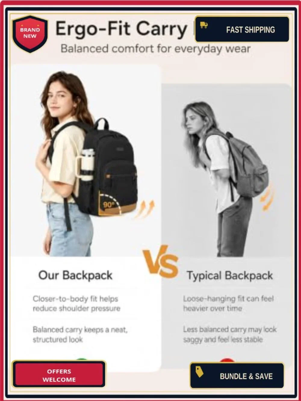 Waterproof Travel Laptop Backpack 15.6